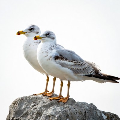 Two seagulls standing on rock