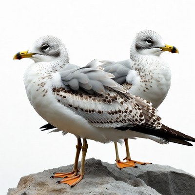 Two Seagulls Standing on Rock