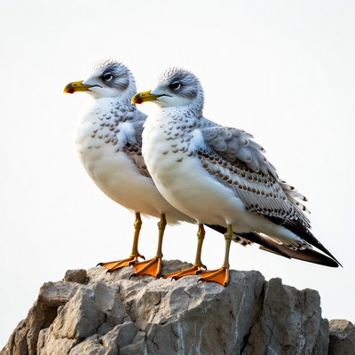 Two seagulls standing on rock