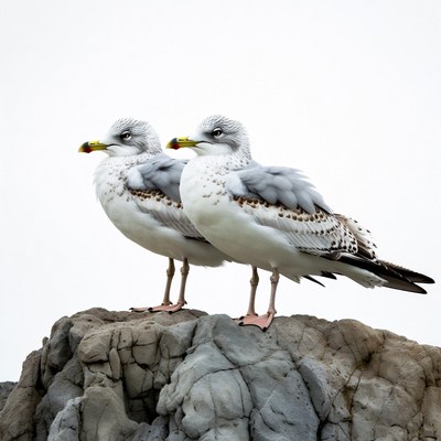 Two seagulls standing on rock