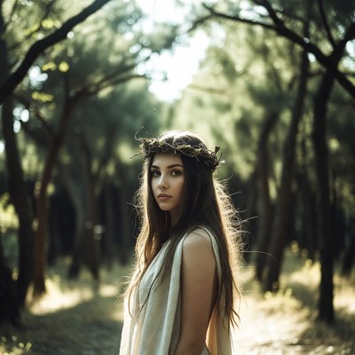Woman with flower crown in forest