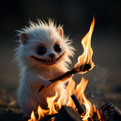 Cute white hedgehog holding torch