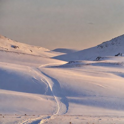 Snowy Mountain Trail at Sunset