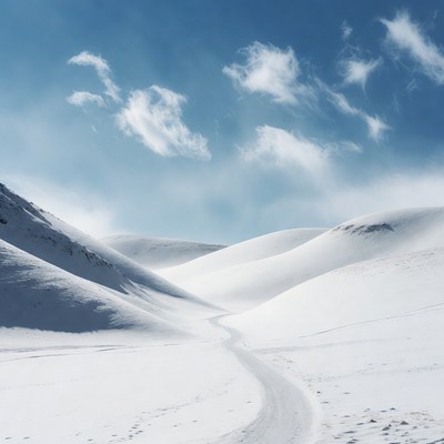 Snowy Mountains with Winding Trail