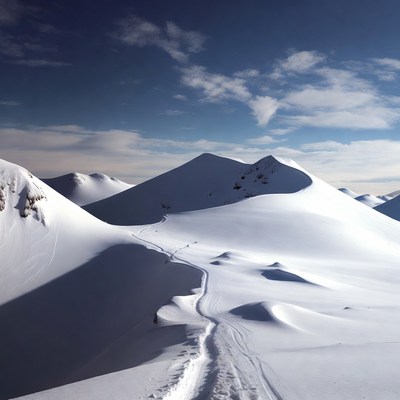 Snowy Mountain Trail with Footprints