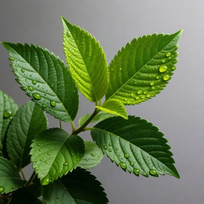 Green leaves with water droplets