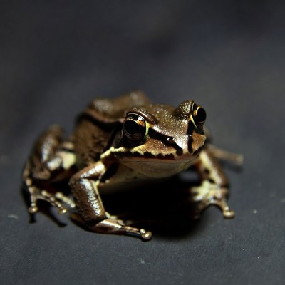 Brown tree frog on black background