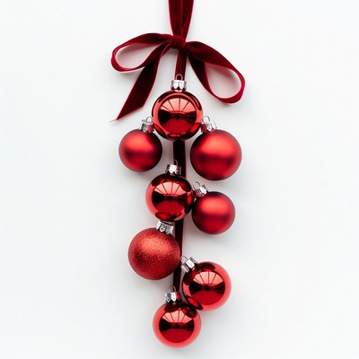 Red Christmas Ornaments Hanging with Ribbon