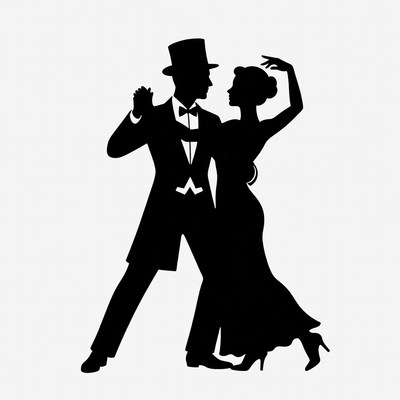 Silhouette couple dancing tango