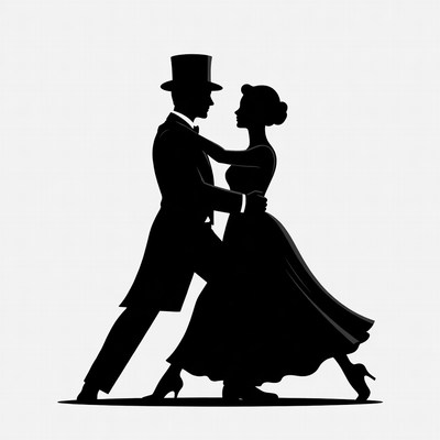 Silhouette couple ballroom dancing