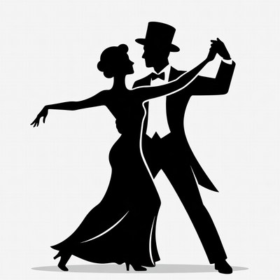 Silhouette couple ballroom dancing