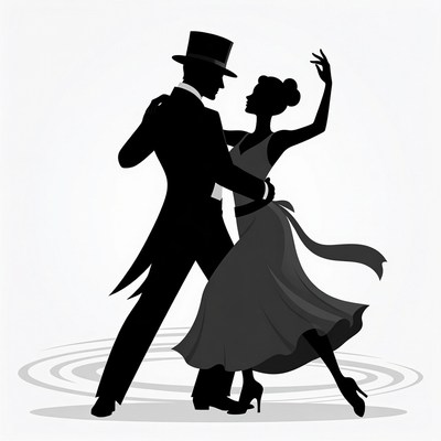Silhouette couple ballroom dancing