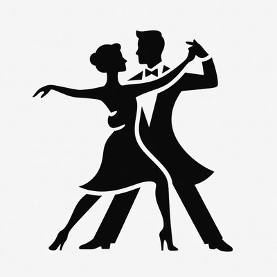 Silhouette couple ballroom dancing