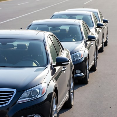 Row of Black Cars Parked on Highway