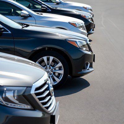 Row of Parked Cars Dealership