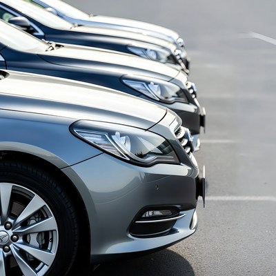 Row of Parked Silver Cars