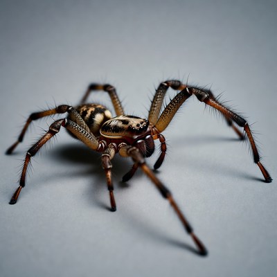 Wolf spider on gray background