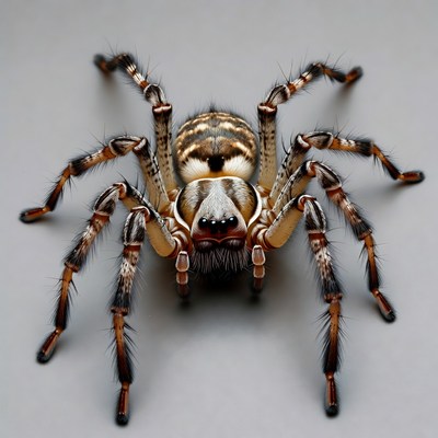 Striped Wolf Spider on Gray Background