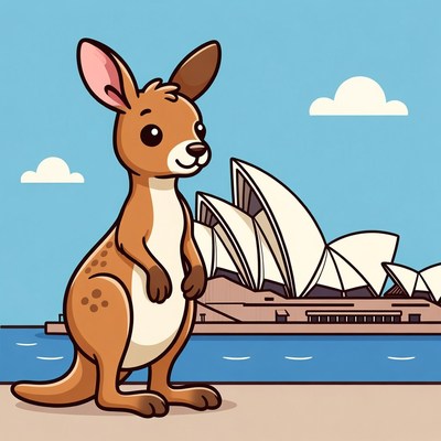 Cartoon Kangaroo with Sydney Opera House