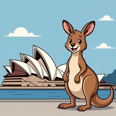 Cartoon Kangaroo at Sydney Opera House