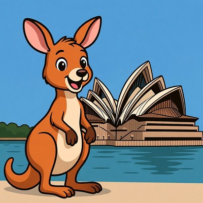 Cartoon Kangaroo at Sydney Opera House