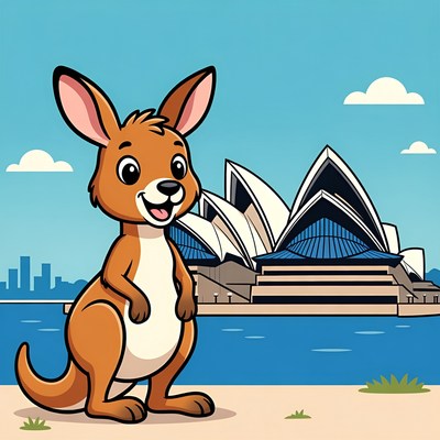 Cartoon kangaroo at Sydney Opera House