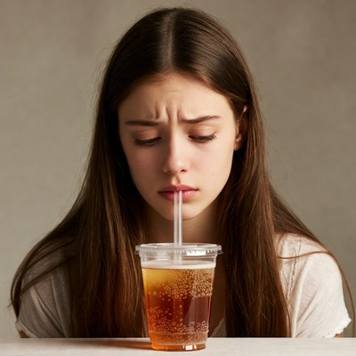 Young woman drinking iced tea