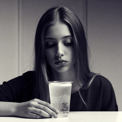 Woman holding glass of water
