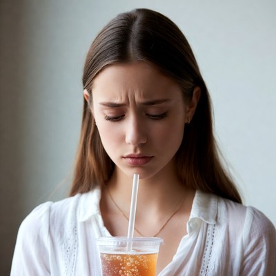 Young woman drinking iced tea