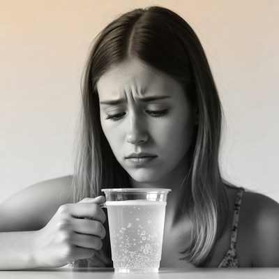 Woman holding glass of water