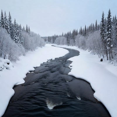 Snowy River Between Pine Trees