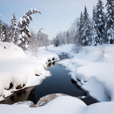 Snowy River in Winter Forest