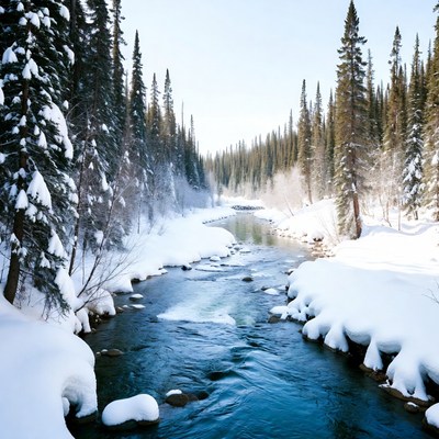 Snowy River Flowing Through Pine Forest