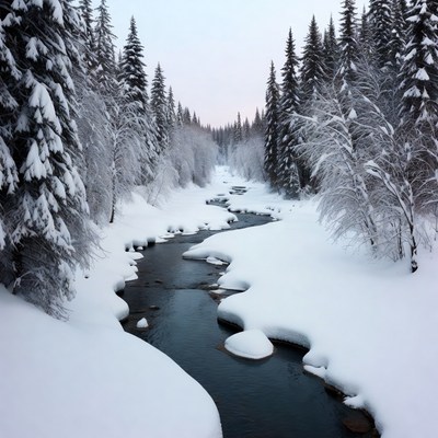 Snowy River Winding Through Forest