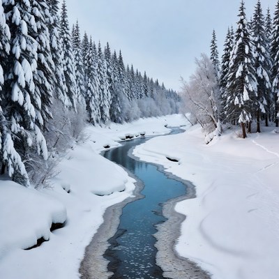 Snowy River in Winter Forest