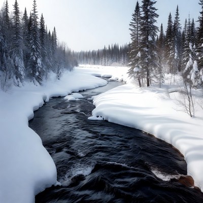 Snowy River Flowing Through Forest