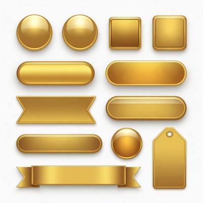 Gold Buttons and Labels Set
