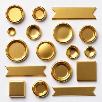 Gold badges ribbons on white