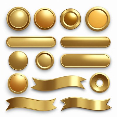 Gold Buttons Banners Clipart Set