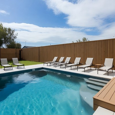 Empty Pool with Loungers in Backyard