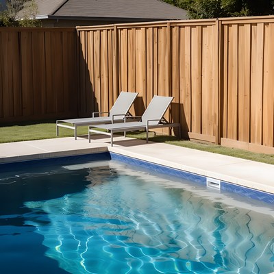 Pool with Loungers Against Wooden Fence