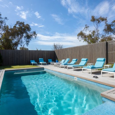 Blue Pool with Lounge Chairs