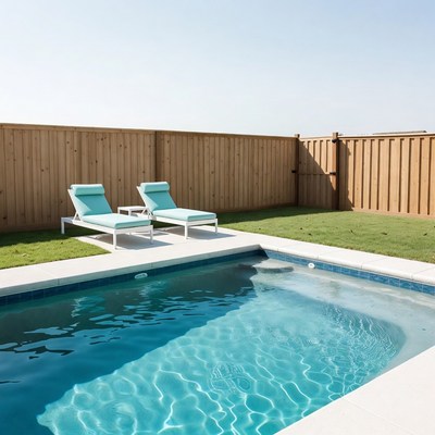 Blue Chaise Lounges by Pool