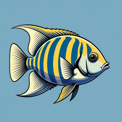 Yellow Blue Striped Angelfish Illustration