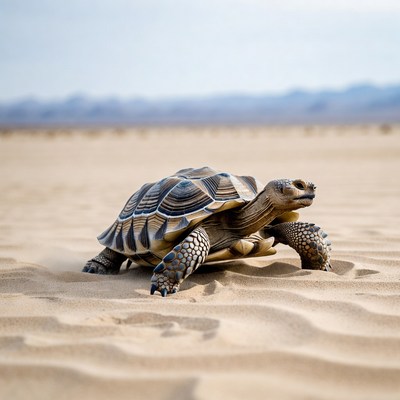 Leopard tortoise on desert sand