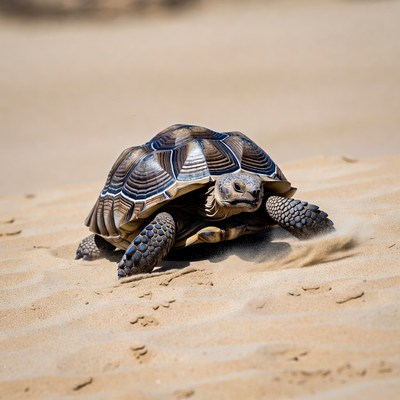 Radiated Tortoise on Sandy Desert
