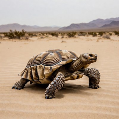 Tortoise walking in desert