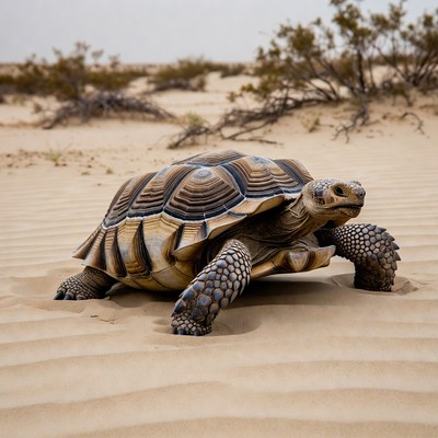 Radiated Tortoise in Desert Sand