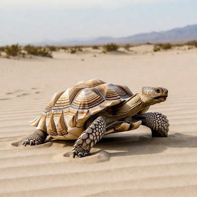 Desert Tortoise Walking on Sand