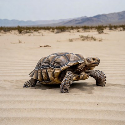 Tortoise walking in desert